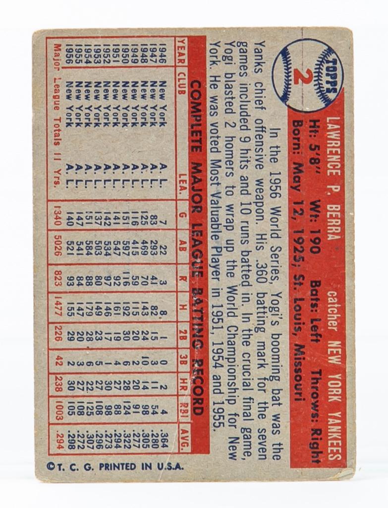 1957 Topps #2 Yogi Berra (HOF) New York Yankees