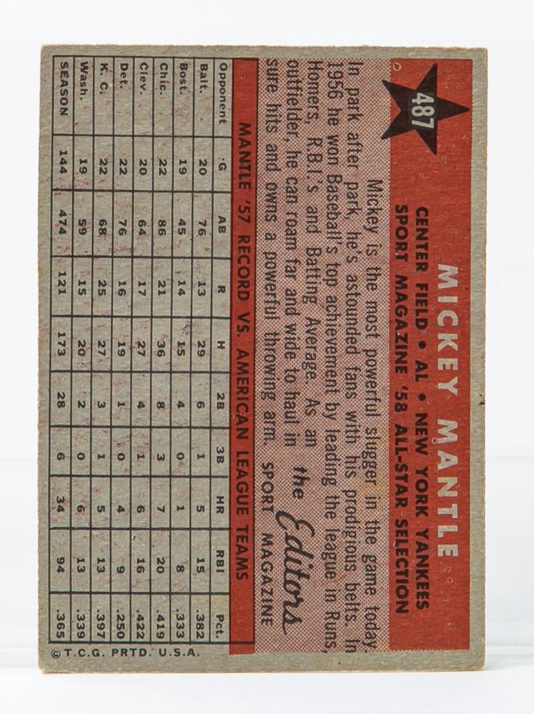 1958 Topps #487 Mickey Mantle All-Star card