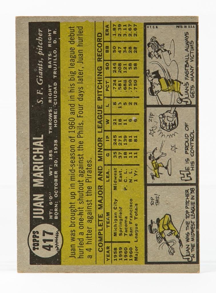 1961 Topps #417 Juan Marichal (HOF) Rookie Card