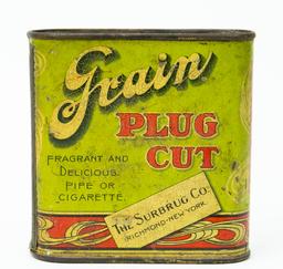 Grain plug cut pocket tobacco tin