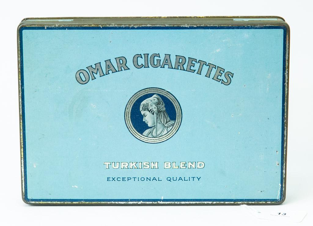 Omar Cigarettes large flat tin