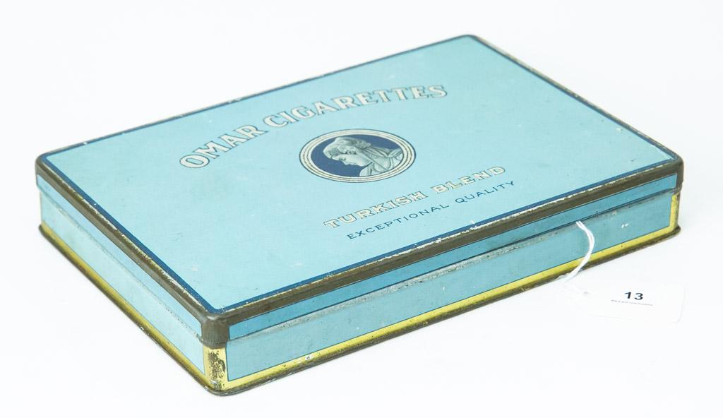 Omar Cigarettes large flat tin