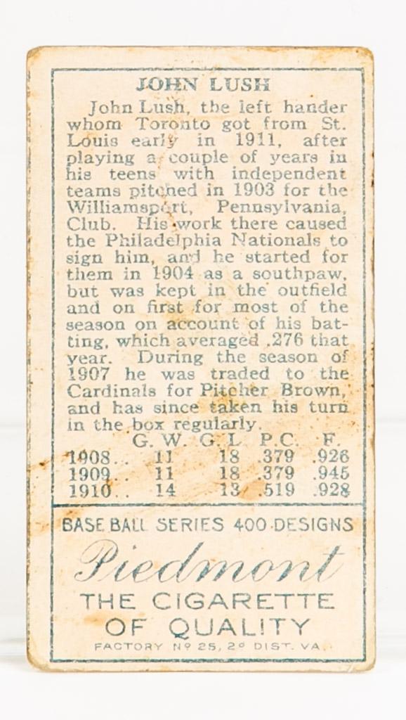 1911 T205 John Lush, St. Louis Cardinals