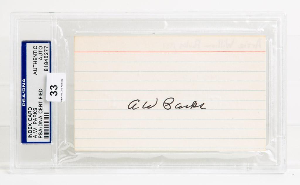 A.W. Parks Autographed Index Card, PSA/DNA