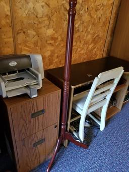 Small Computer Desk, Metal Filing Cabinet, & Printer