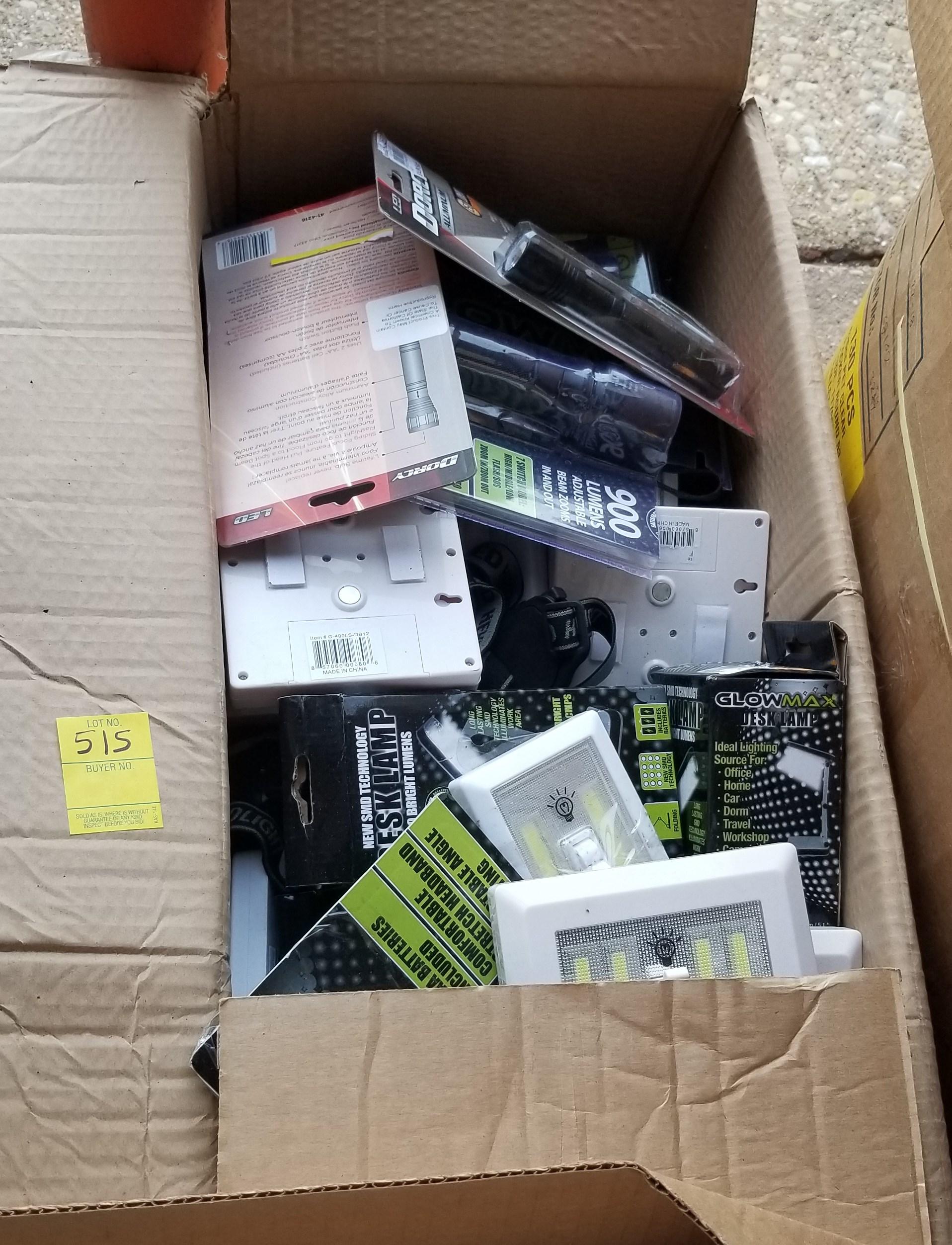 2- Boxes Of Flashlights And Misc Lights