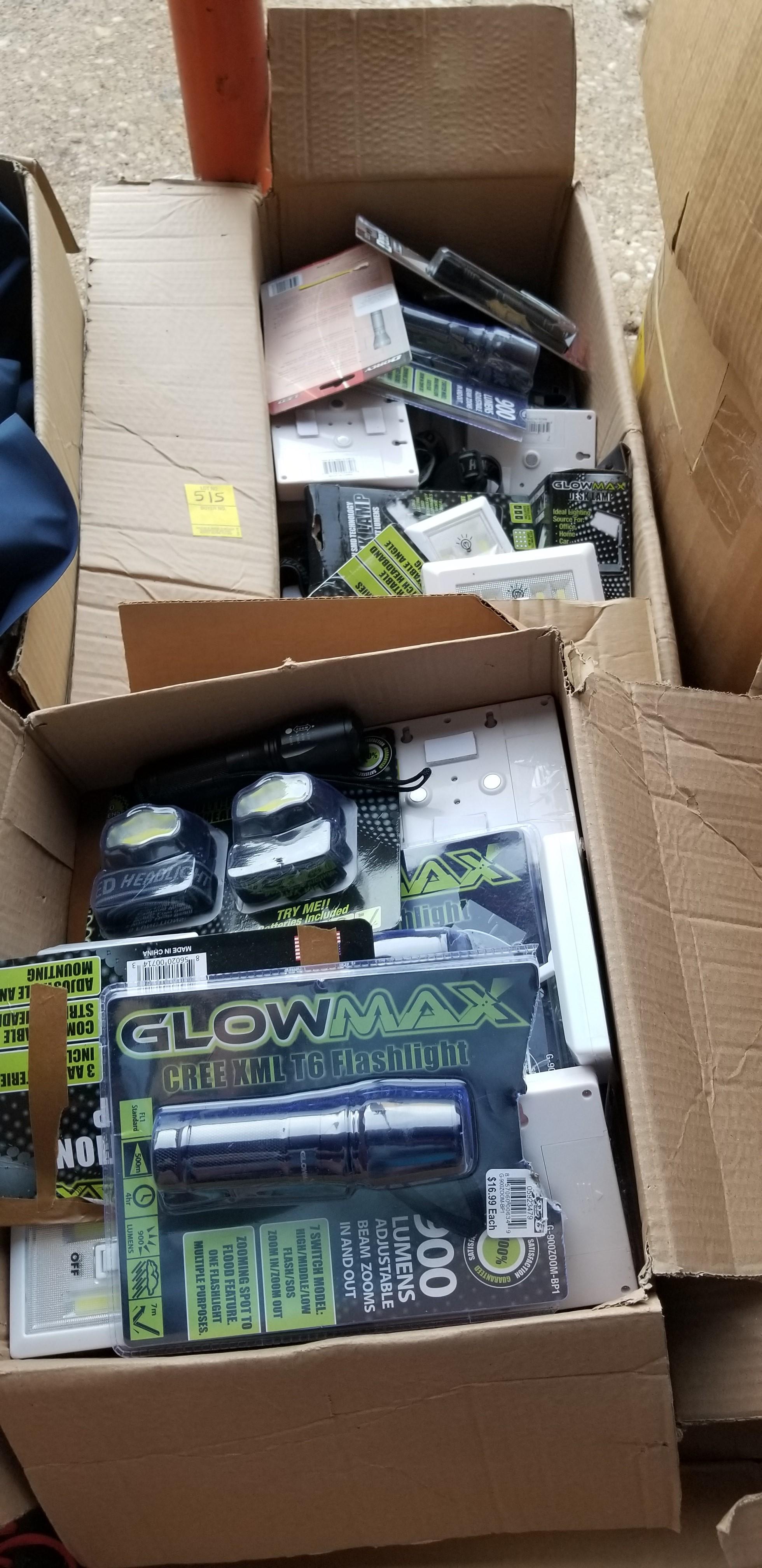 2- Boxes Of Flashlights And Misc Lights