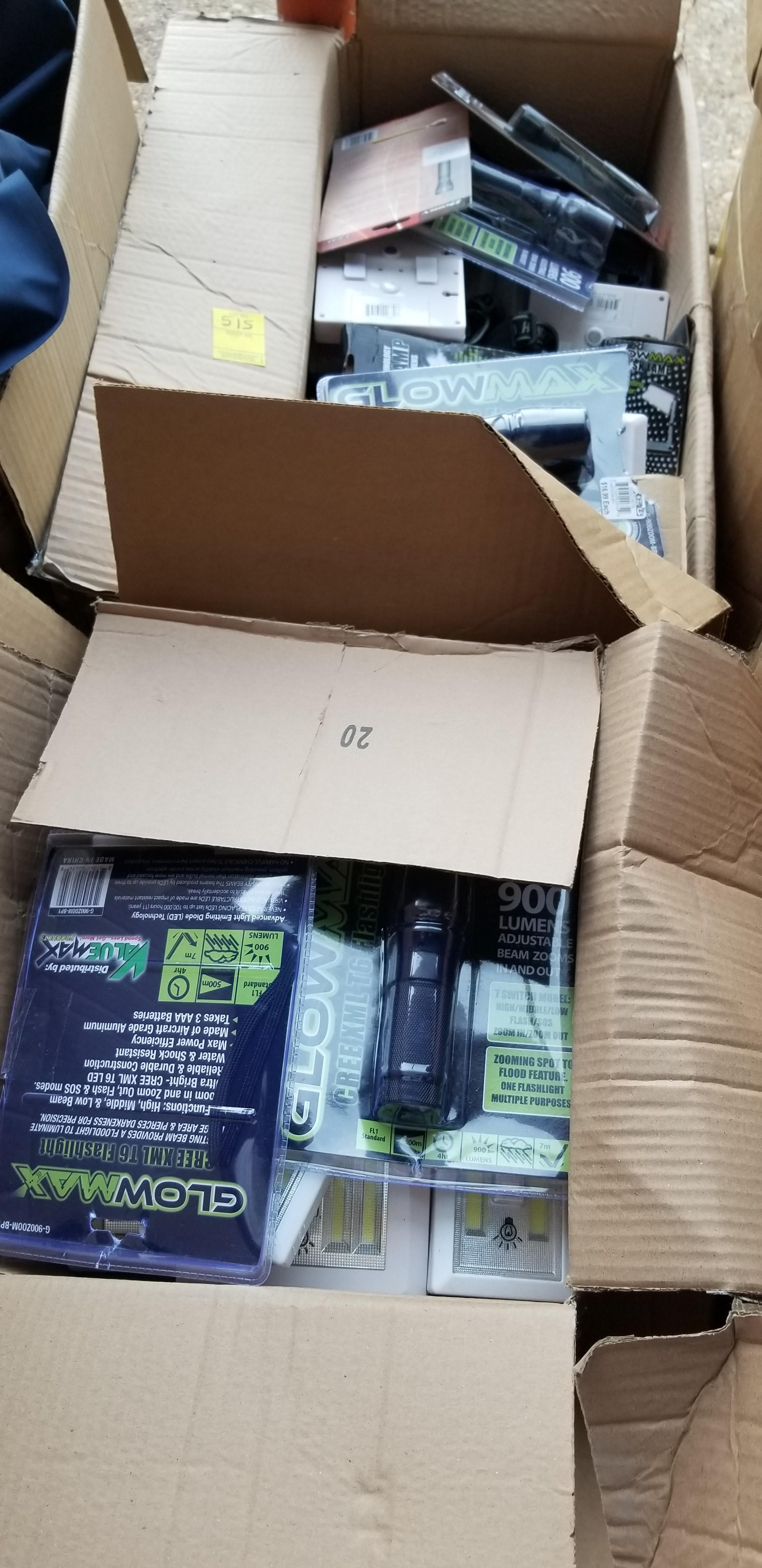 2- Boxes Of Flashlights And Misc Lights