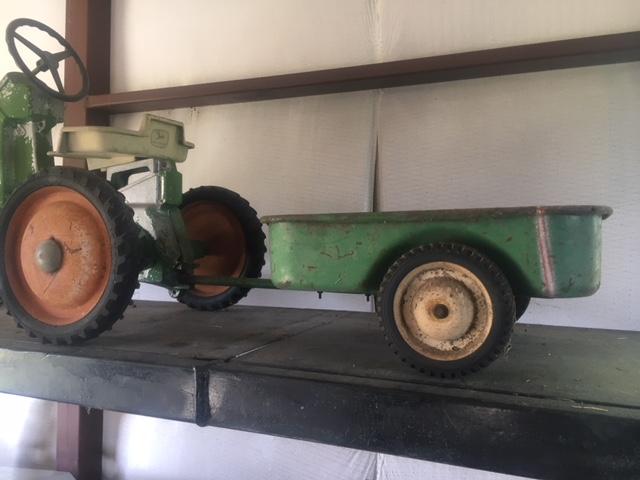 Vintage Toy John Deere Pedal Tractor With Cart