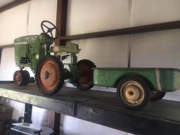 Vintage Toy John Deere Pedal Tractor With Cart