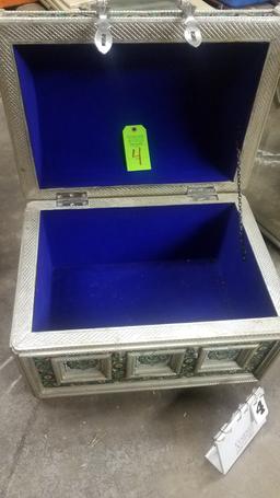 Embossed Metal Cloisonné Trunk With Blue Velvet Lining