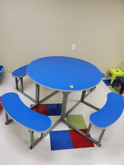 Round Cafeteria Table W/ Benches- Laminate Top- 48" - Blue