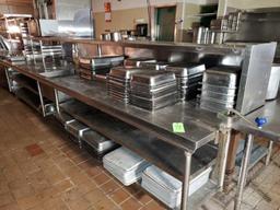 SS Prep Table with Middle Sink, Bun Pan Rack, Undershelves, and Top Shelf