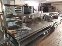 SS Prep Table with Middle Sink, Bun Pan Rack, Undershelves, and Top Shelf