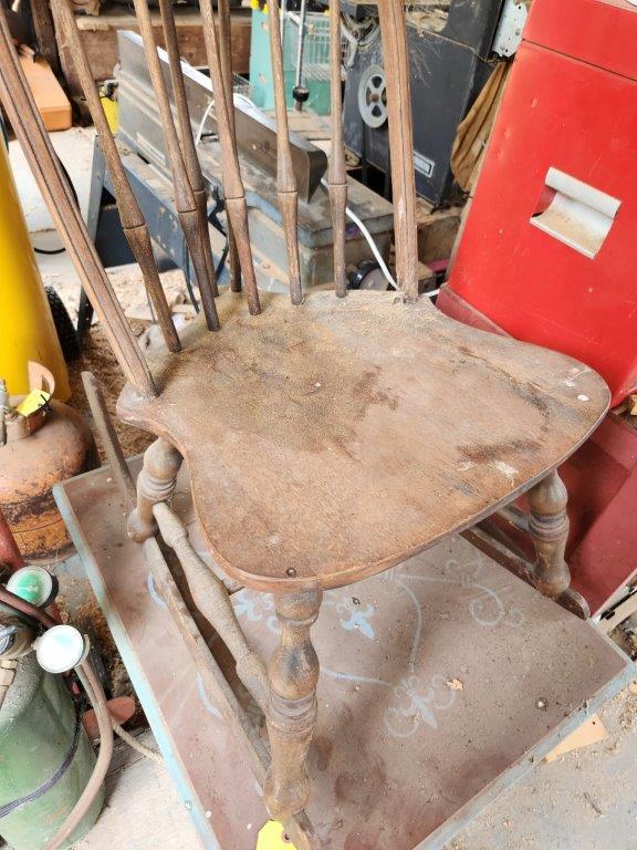 Vintage Wood Rocker, Metal Table, & Fan