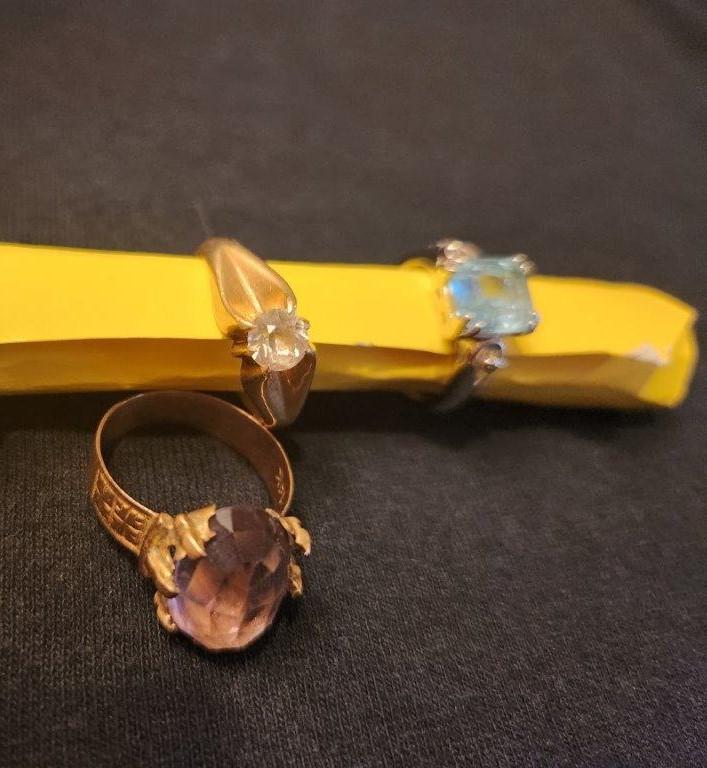 3 Rings 2- 14kt Gold Rings & 1 Aquamarine