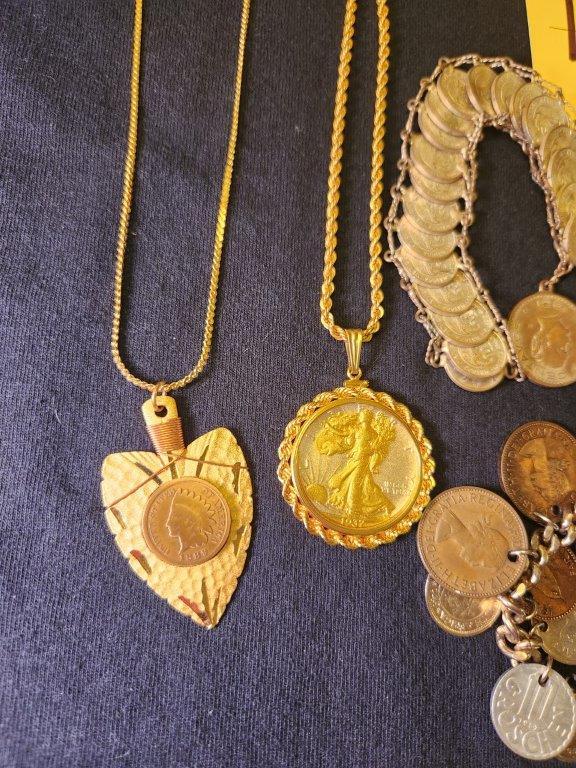 Coin Jewelry 2 Necklaces & 2 Bracelets