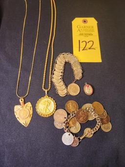 Coin Jewelry 2 Necklaces & 2 Bracelets