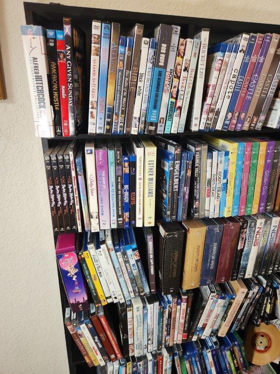 Shelf, DVDs, VHS Tapes, CDs, & Misc.