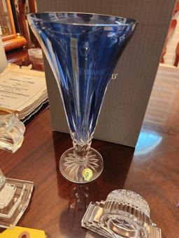 Waterford Crystal- Sapphire Vase, Cross, & Swiss Quartz Time Piece