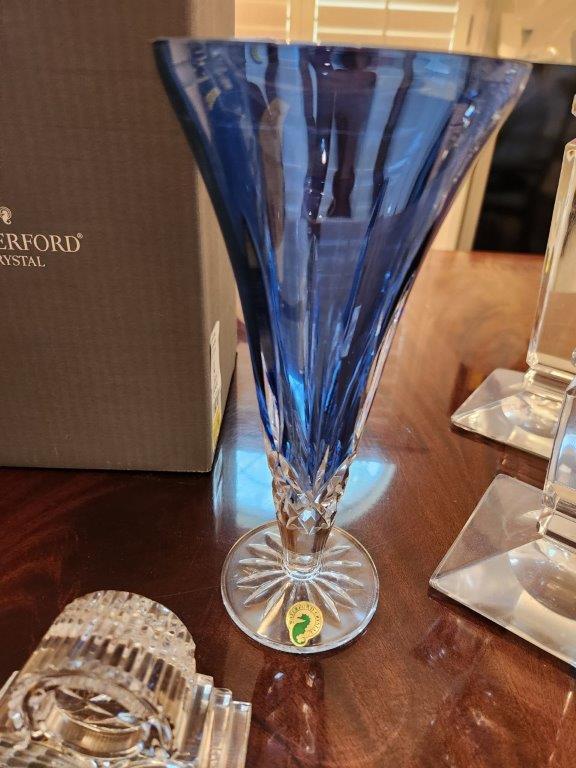 Waterford Crystal- Sapphire Vase, Cross, & Swiss Quartz Time Piece