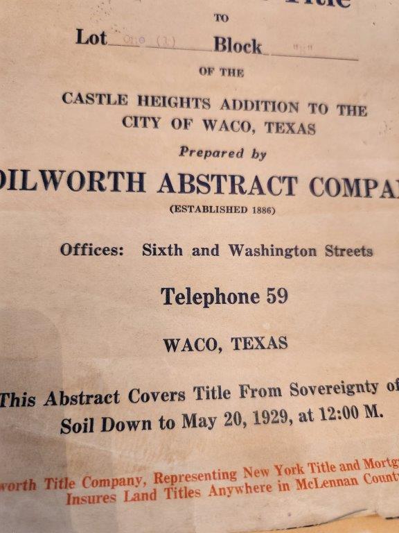 Abstract Title to the Castle Heights Addition of Waco Est. 1886