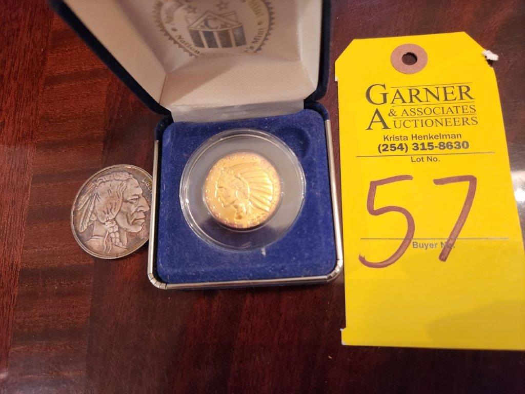 Gold Liberty 1929 $5 Gold Coin COPY & Liberty Indian Head 1 Troy oz. Fine Silver