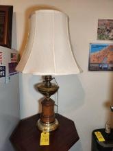 Vintage Wood & Brass Lamp