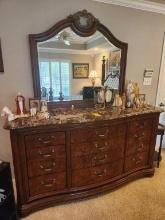 Thomasville "British Gentry" Drawer Dresser with Mirror and Marble Top