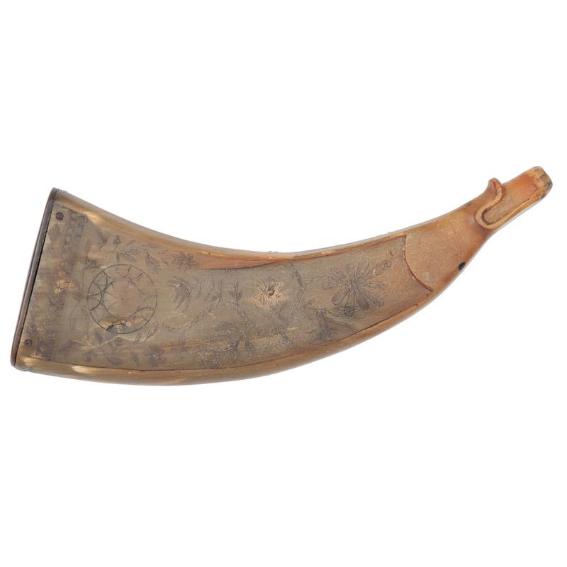 Early Engraved Flat Powder Horn G. Tobias Dated 1753