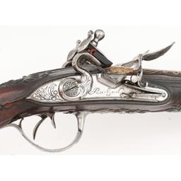 Late 18th Century French Double Barrel Flintlock Pistol by Bichard