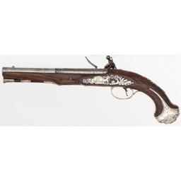 Classic Silver-Mounted Flintlock Pistol by Joseph Heylin Circa 1750's