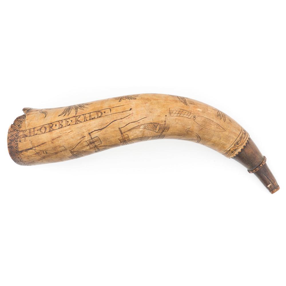 Engraved Powder Horn Adam Fischer Merlend 1775