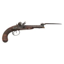 Double Barrel Flintlock Pistol with Snap Bayonet by Williams