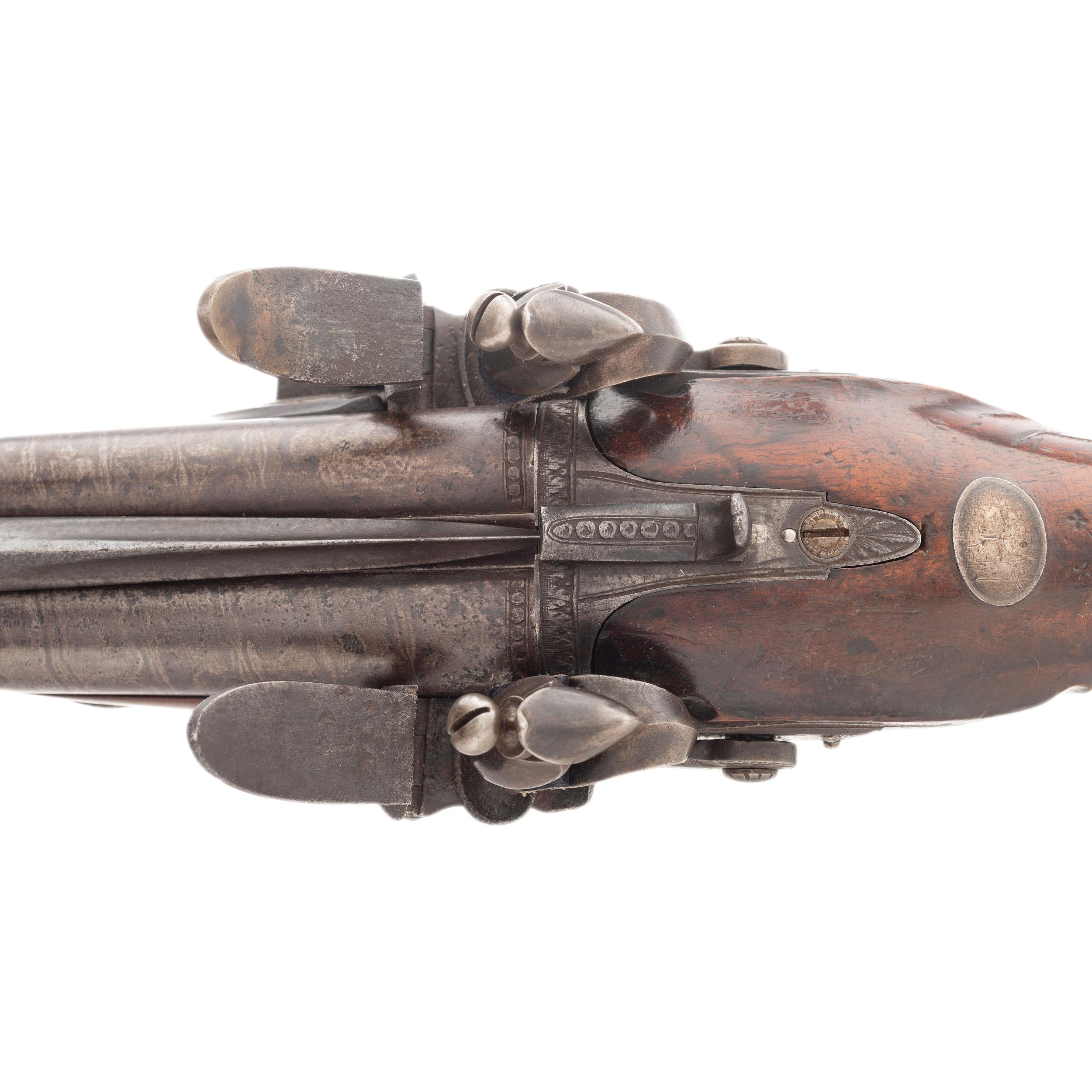 Double Barrel Flintlock Pistol with Snap Bayonet by Williams