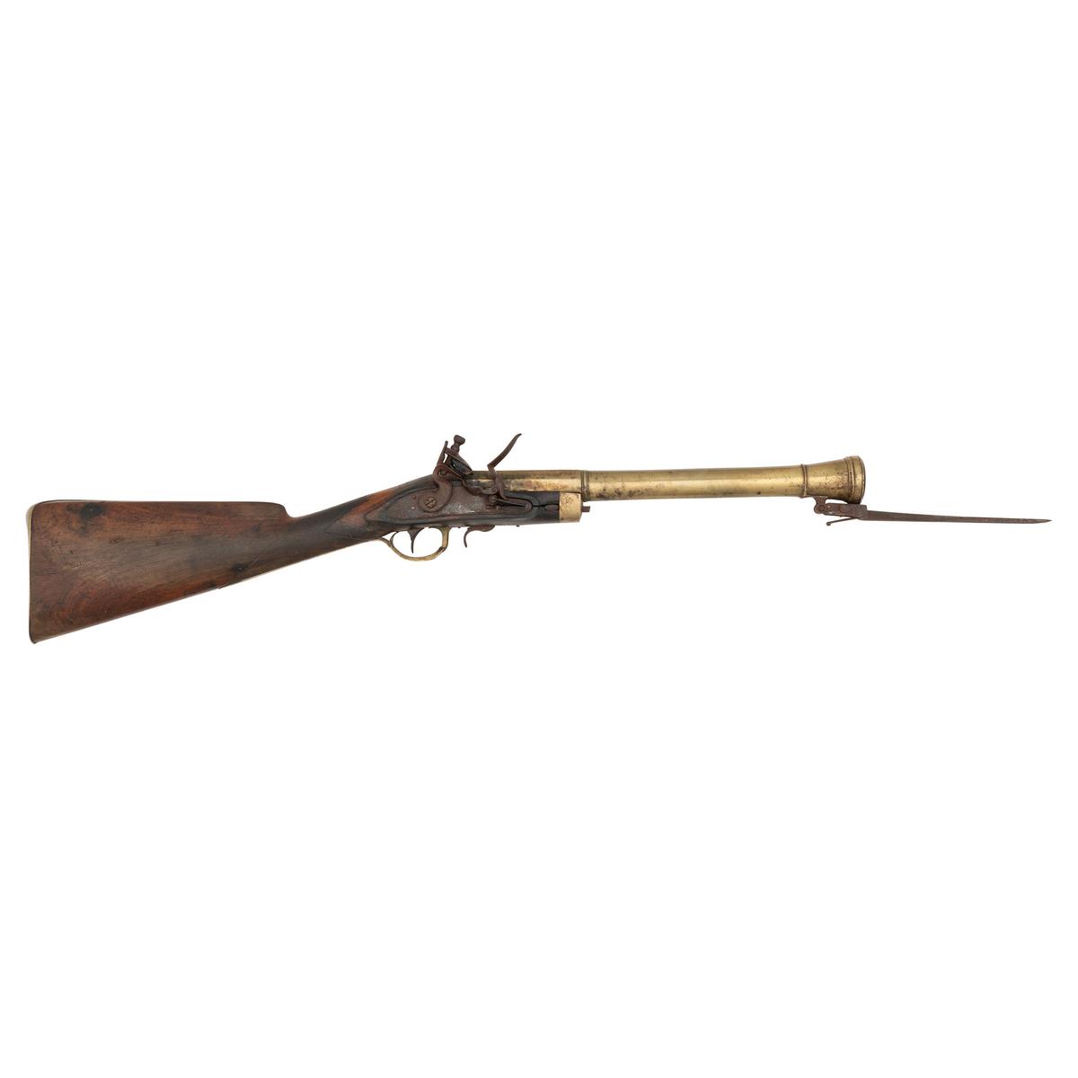 Brass Barreled Flintlock Blunderbuss with Snap Bayonet by Thomas Lee