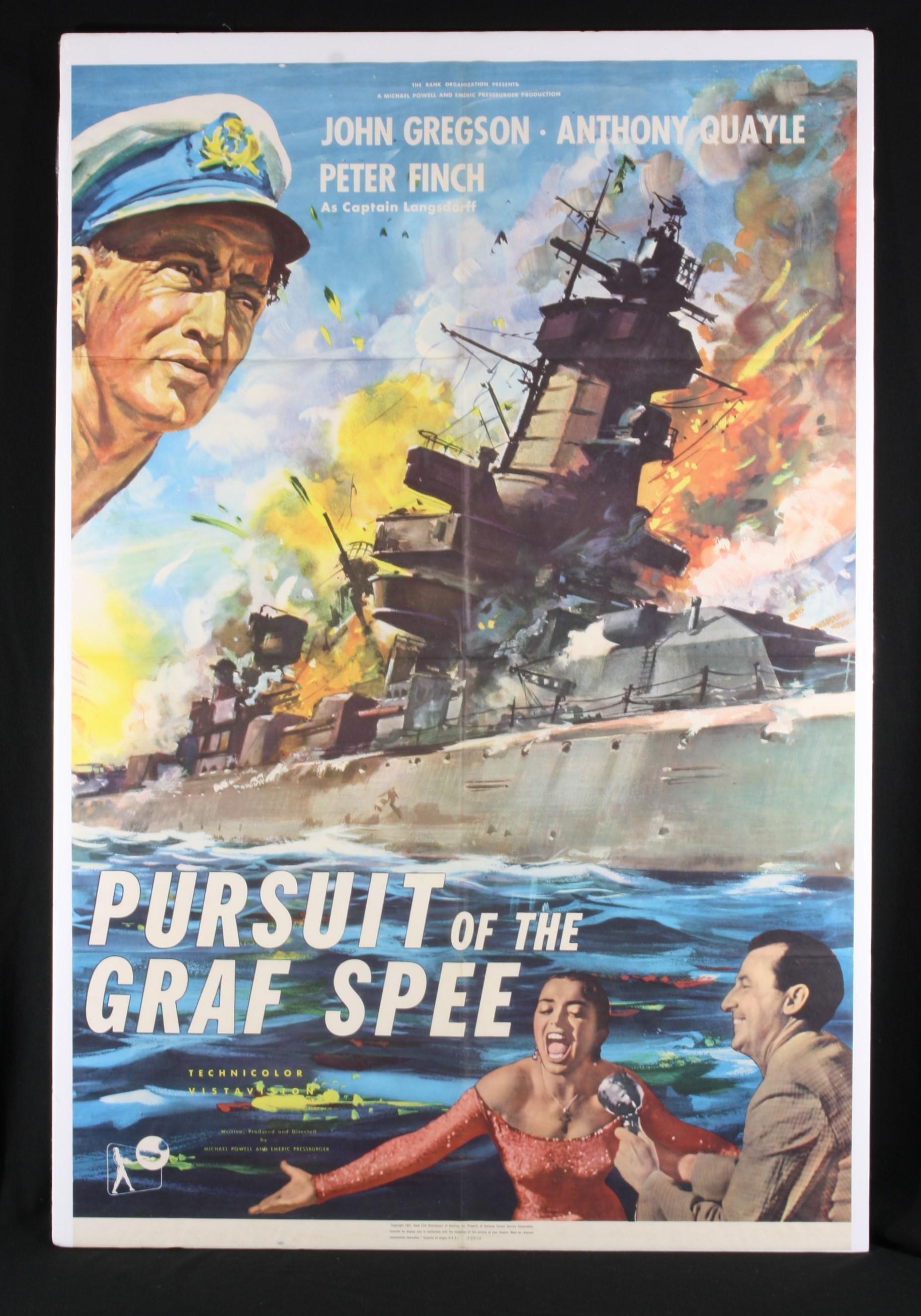 1957 war movie one sheet poster for “Pursuit of the Graf Spee”