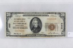Series 1929 National Currency $20.00 Pittsburg