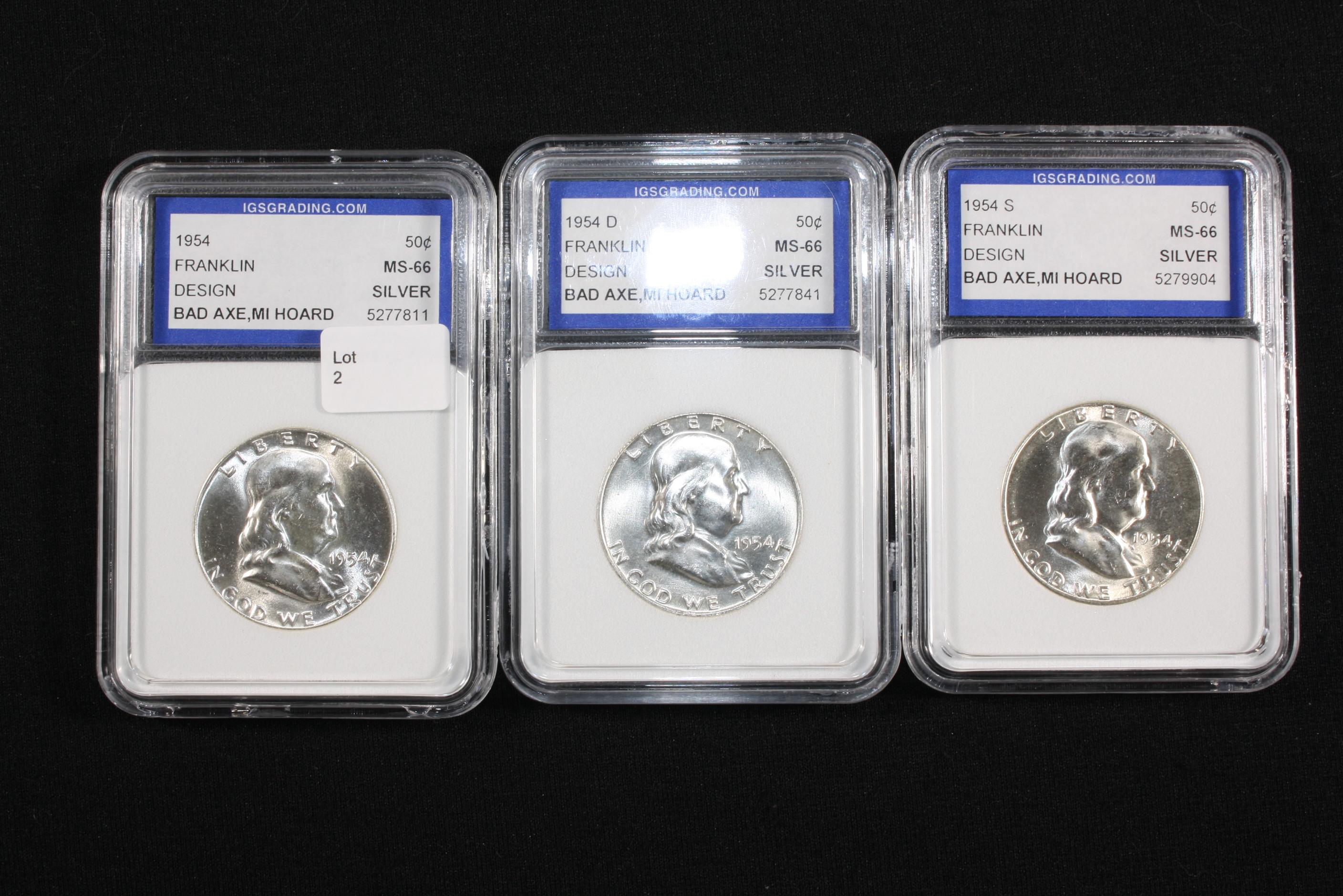 Lot of (3) 1954 Franklin Half Dollar P-D-S