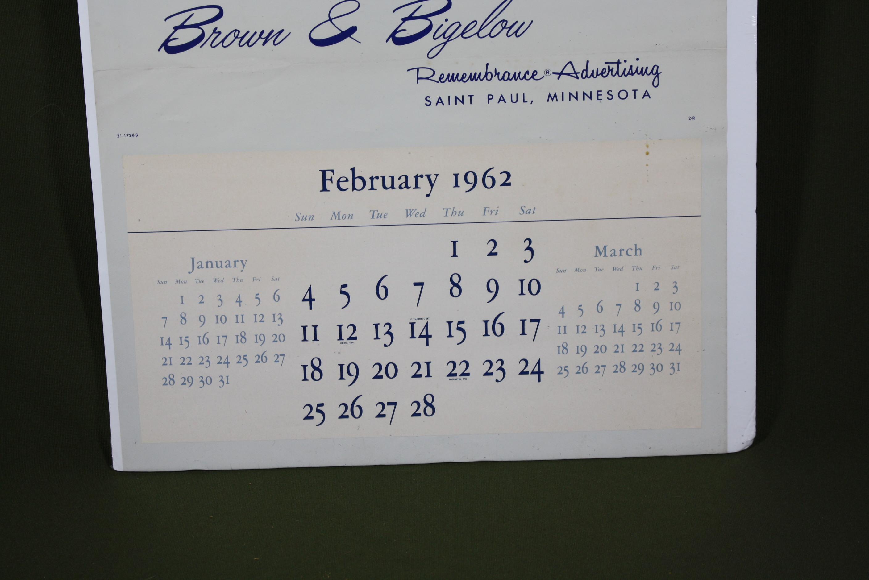 1962 Brown & Bigelow pin-up calendar page