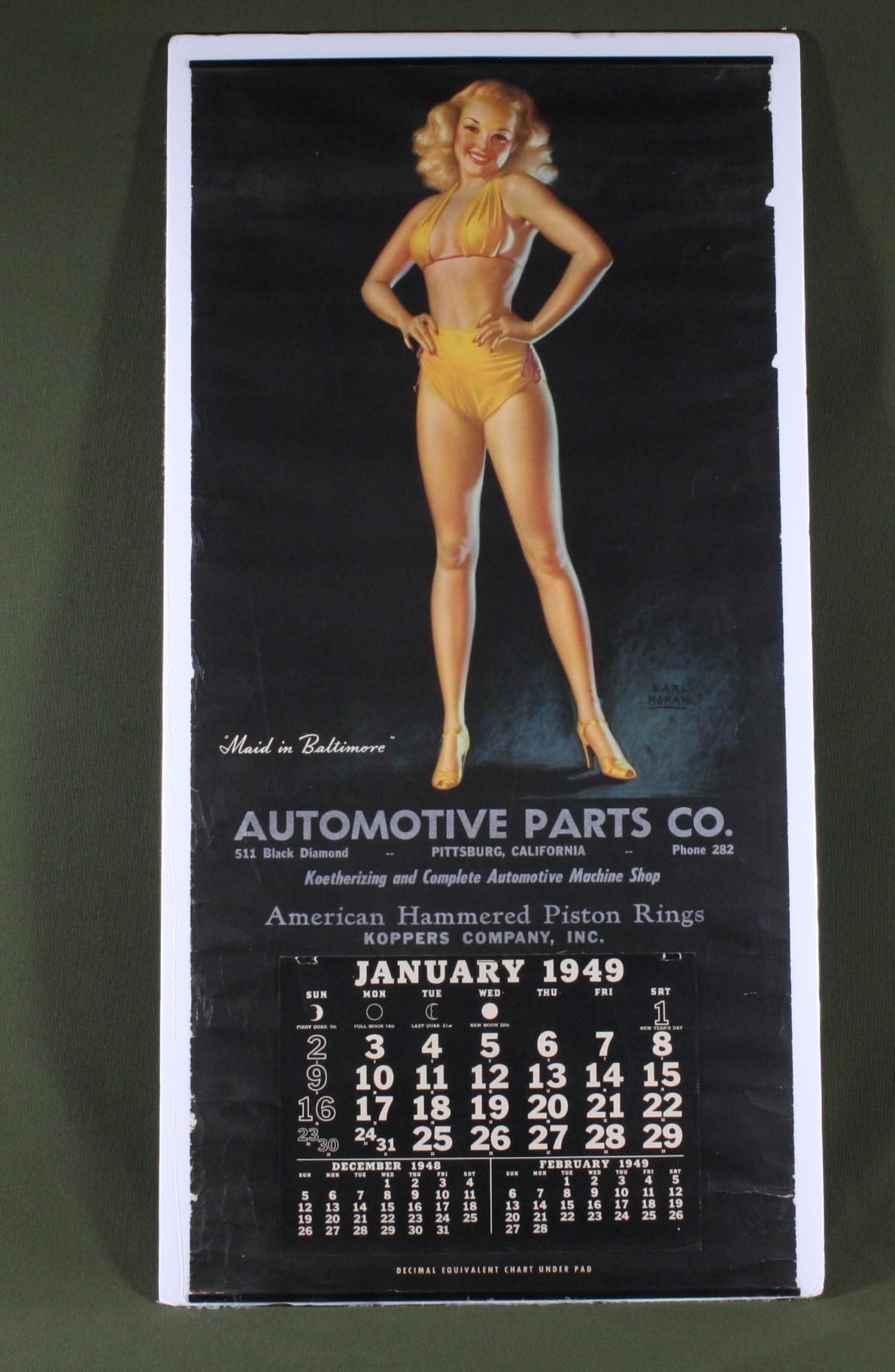 1949 pin-up girl wall calendar