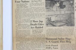 (2) Aug. 8, 1945 newspaper front pages w/atomic bomb headlines