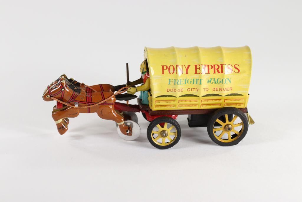 Antique “Pony Express Freight Wagon” tin friction