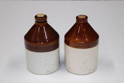 (2) Antique miner’s stoneware mercury jugs