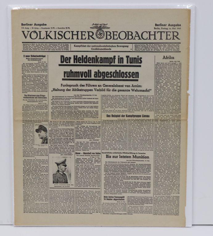 Nazi newspaper 5/14/43 on Afrika Korps surrender
