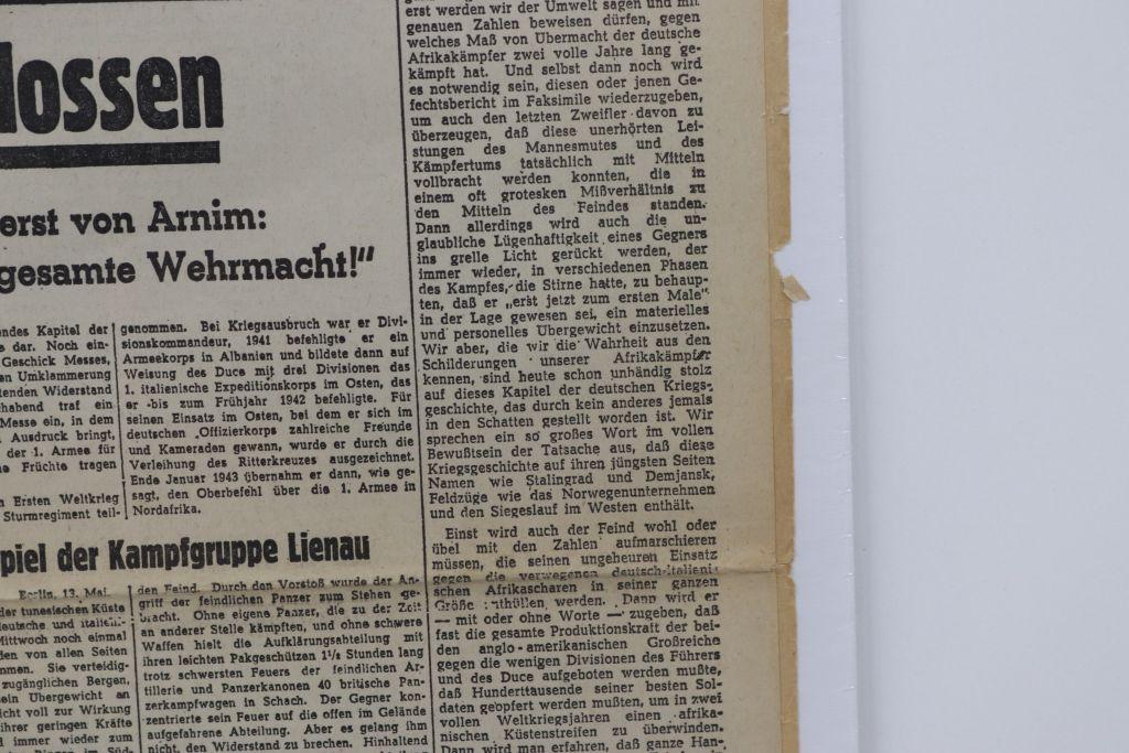 Nazi newspaper 5/14/43 on Afrika Korps surrender