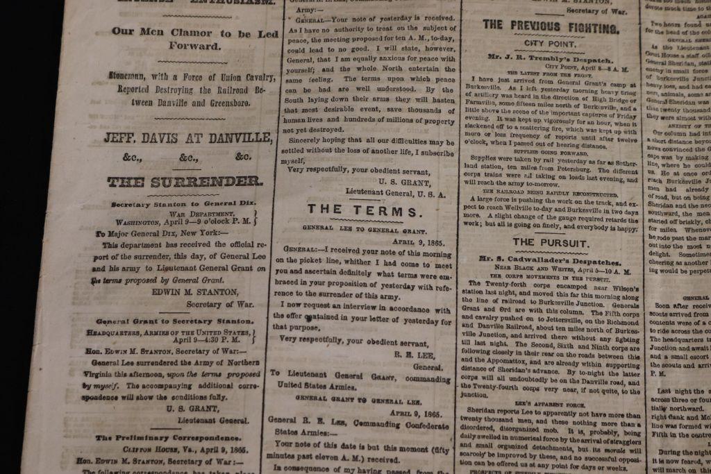 Lee Surrenders 4/10/1865 Newspaper