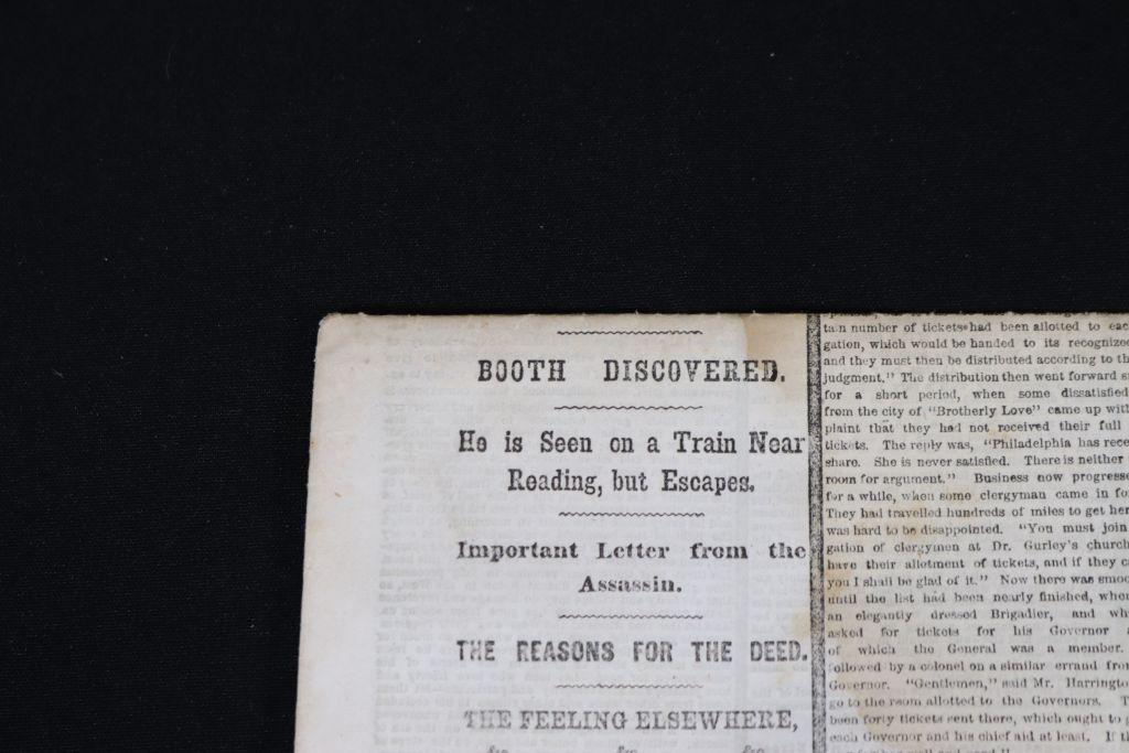 Lincoln Assassination Newspaper 4/20/1865