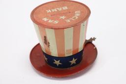 WWII Uncle Sam Tin Litho Hat Bank