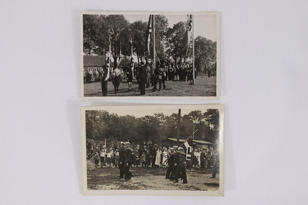 2 Nazi RPPC/Postcards w/Hitler Youth Flags